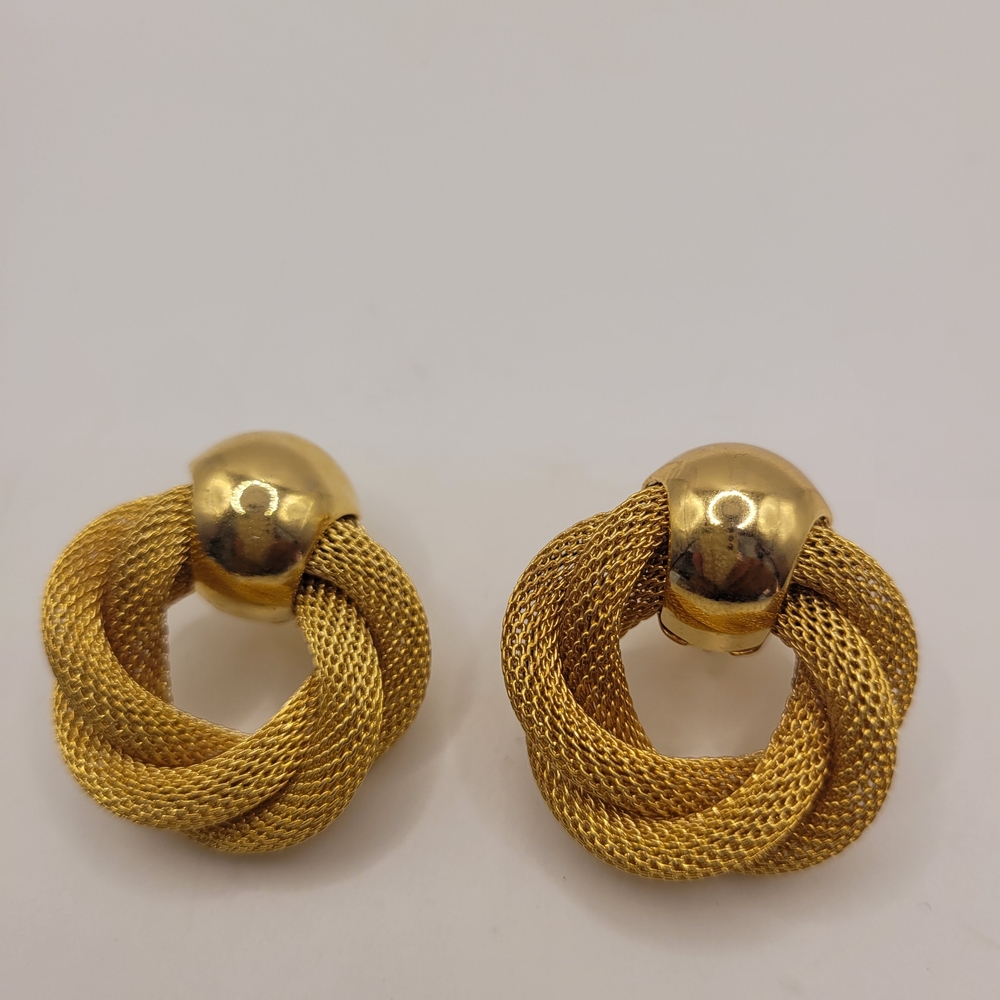 Vintage 90's Avon Gold Woven Mesh Clip Statement Earrings